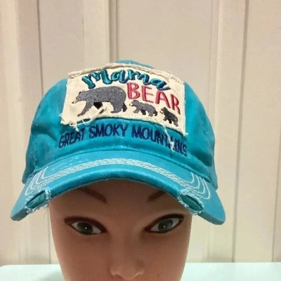 NWT Mama Bear Smoky Mountains Distressed Strapback Hat - Picture 1 of 7